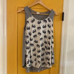 Kaileigh Elephant and Striped Sleeveless Blouse - Small